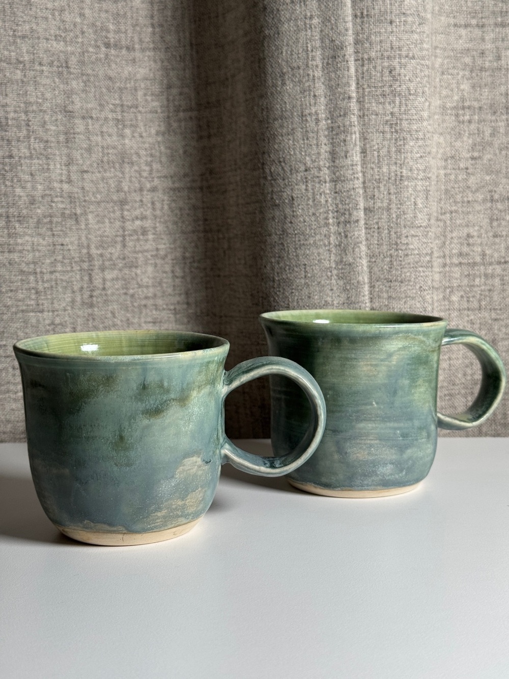 Studio Pottery Mugs Mottled Green Reactive Glaze Set of 2 NWT